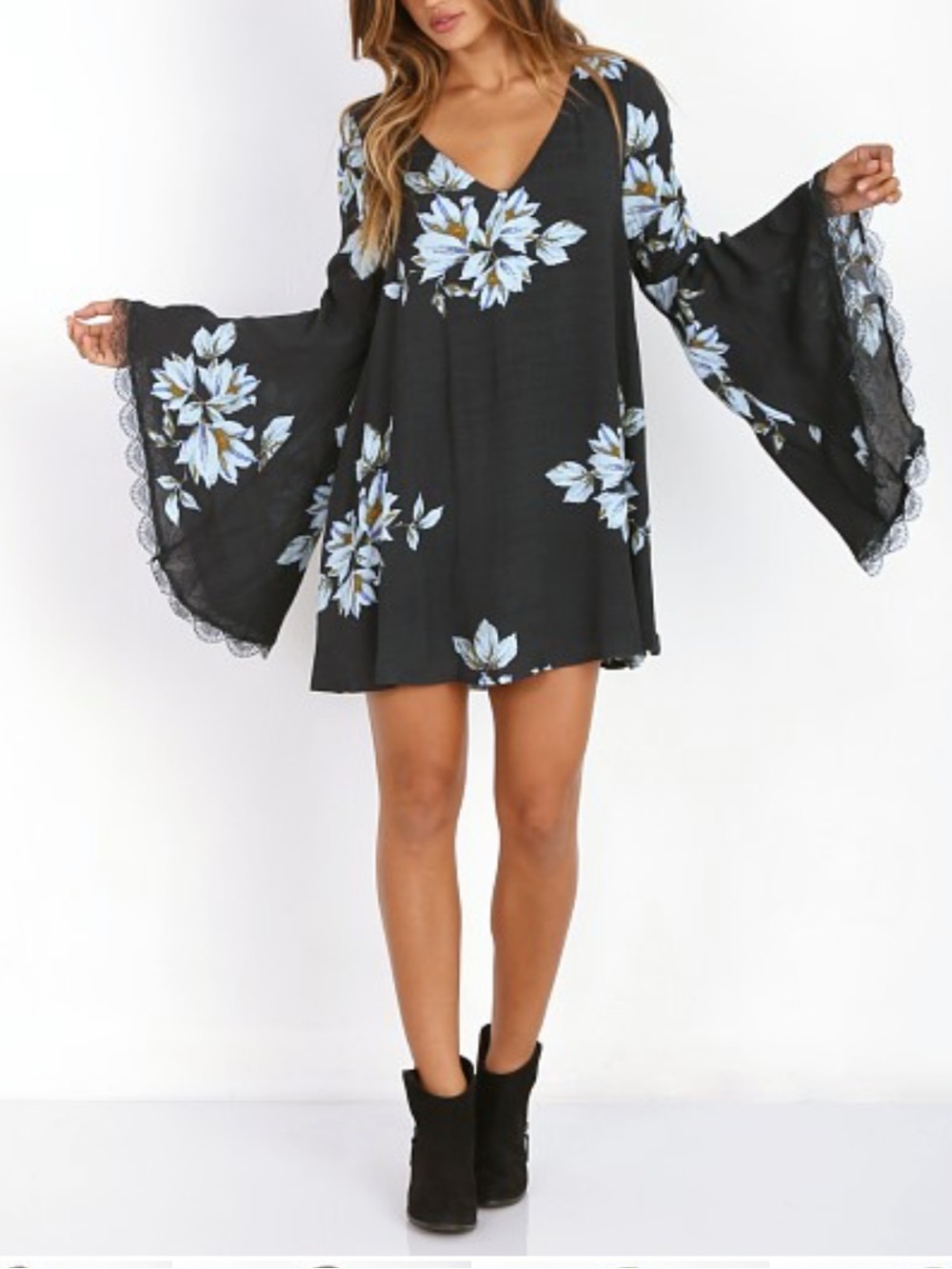 Free People Wanderer Mini Bell Dress Charcoal